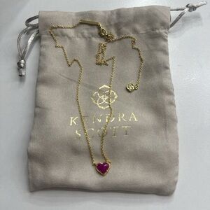 Kendra Scott Gold Necklace with Fuchsia Heart Pendant